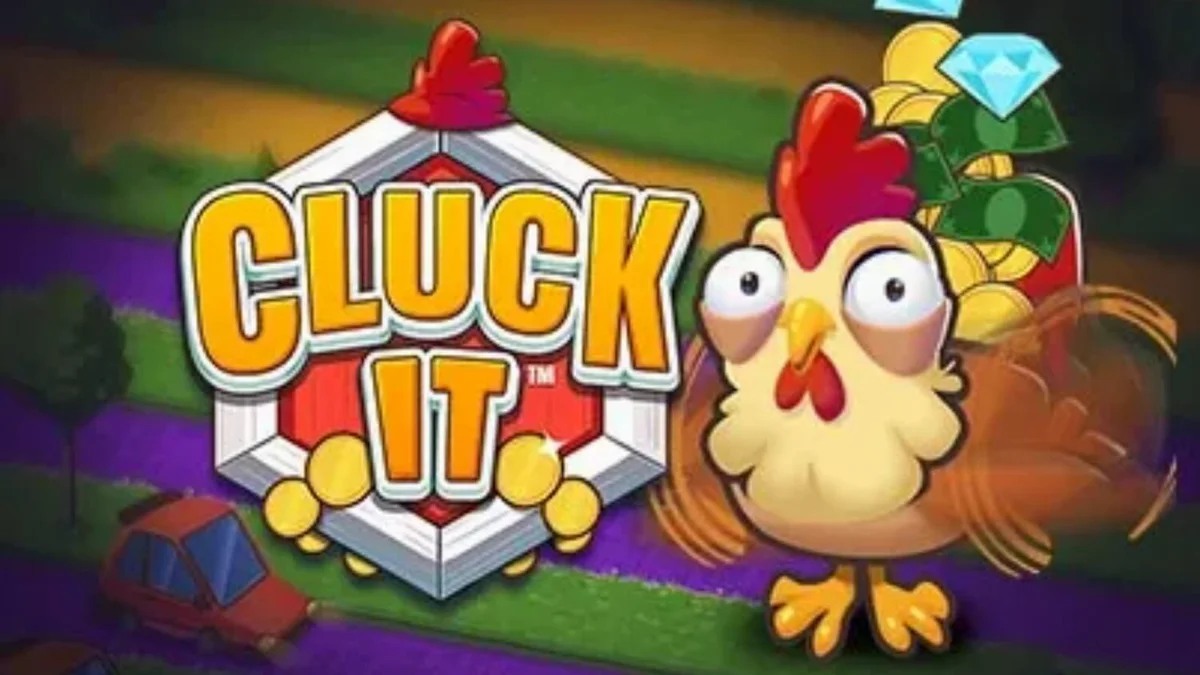 Tampilan visual game Cluck It dengan tema peternakan yang ceria